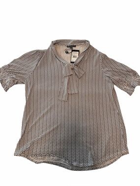 Adrianna Papell Black & White Tie-Neck Short Sleeve Blouse
